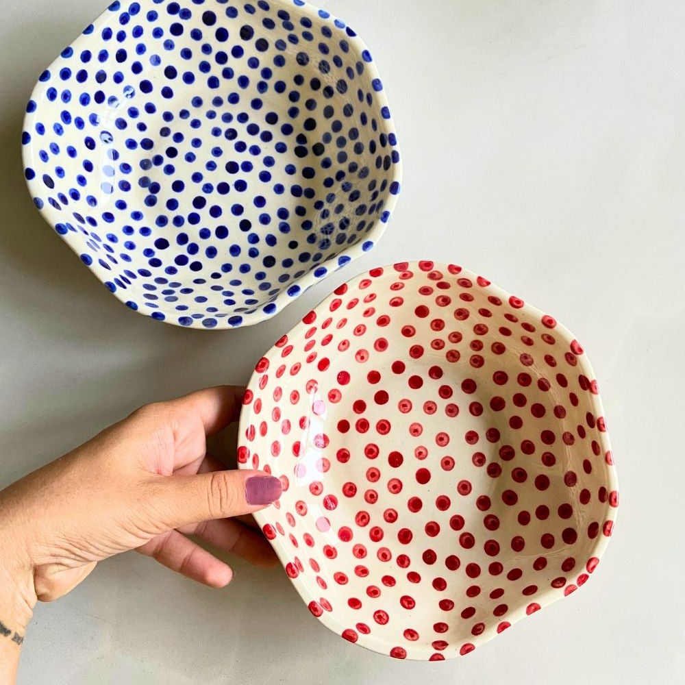 red & blue Polka Bowls handmade in india 