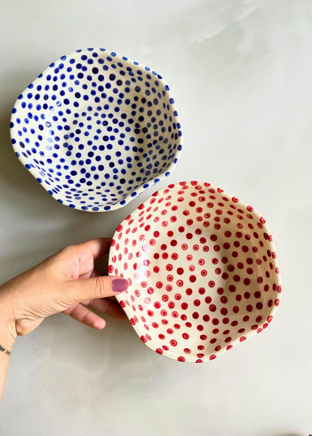 red & blue Polka Bowls handmade in india 