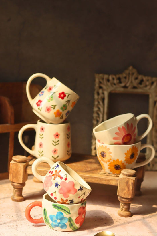 Set of 6 Mystic garden Mugs (for the price of 5 ) handmade in India