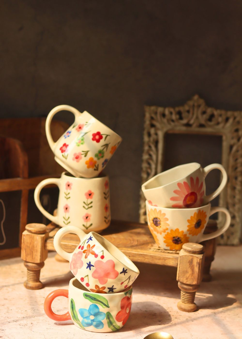 Set of 6 Mystic garden Mugs (for the price of 5 ) handmade in India