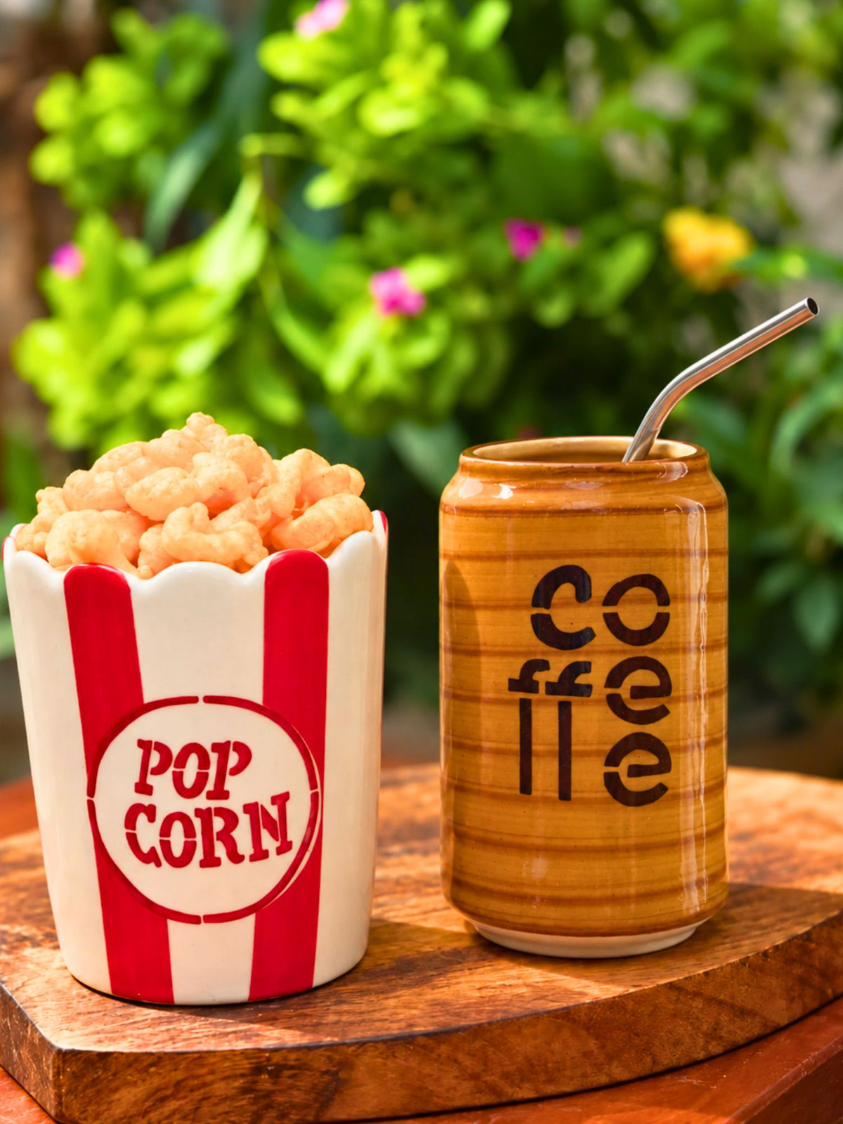 handmade Set of 2 - Cold Coffee Tumbler & Popcorn Tub Combo