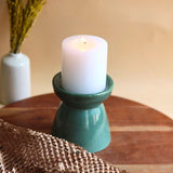 Green Pillar Candle Holder - Small handmade in india