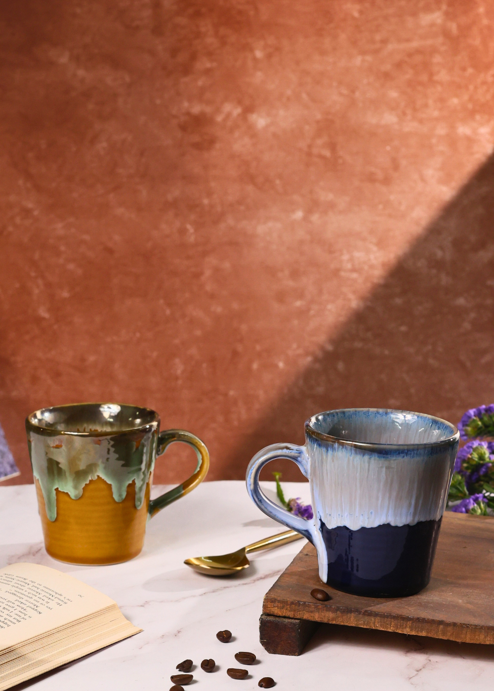 set of two coffee mugs combo ceramic 