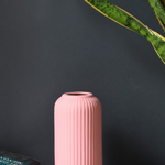 Handmade ceramic pink ribbed flower vase 