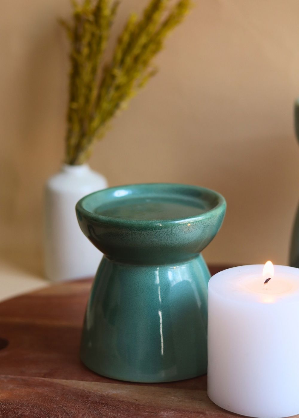 Green Pillar Candle Holder - Small made by ceramic