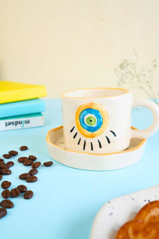 Handmade Abstract Evil Eye Mug & Handmade Dessert Plate
