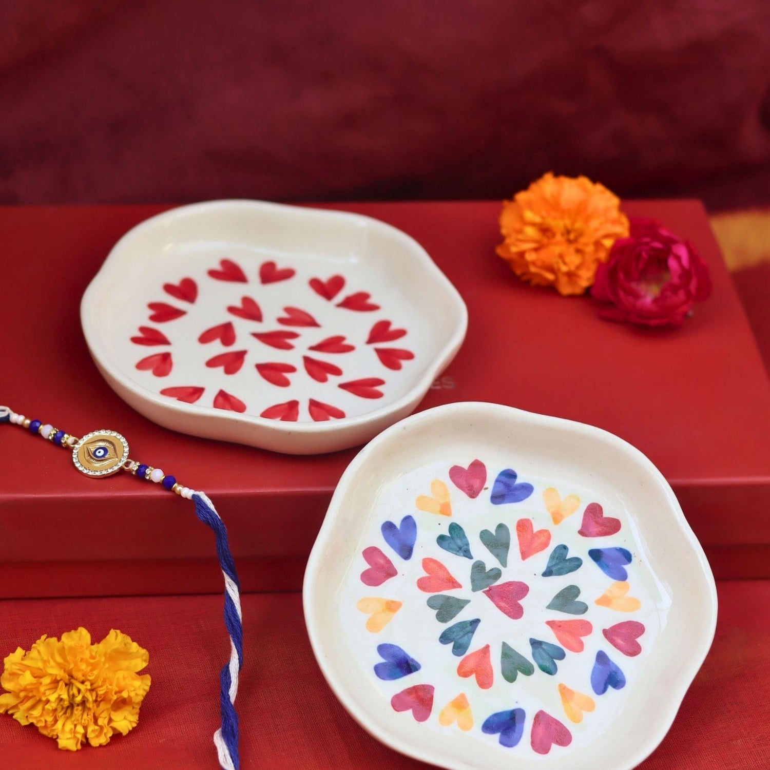 Lead free  LoveisLove & Heart Handmade Dessert plate Rakhi Gift box 