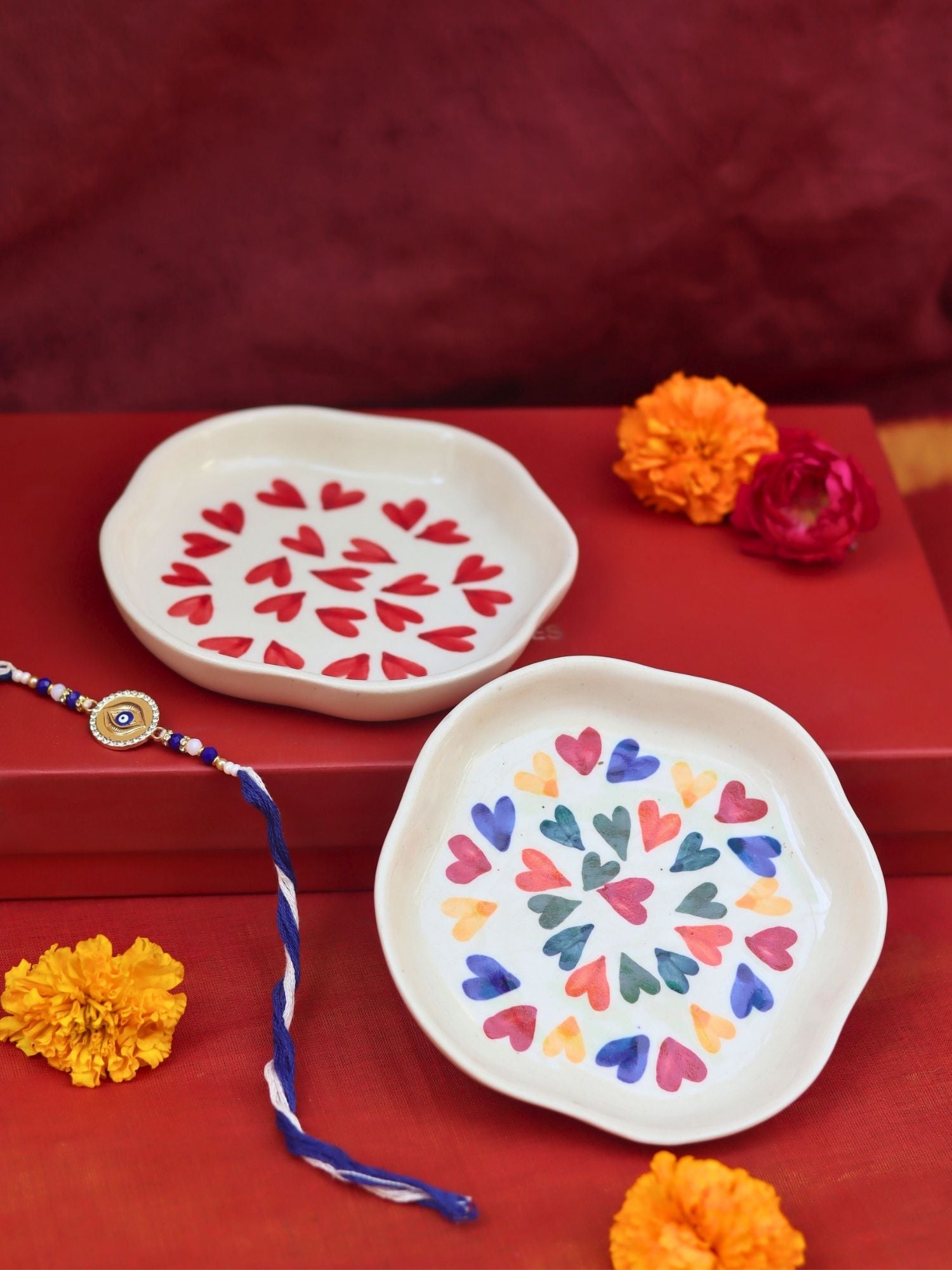 Lead free  LoveisLove & Heart Handmade Dessert plate Rakhi Gift box 