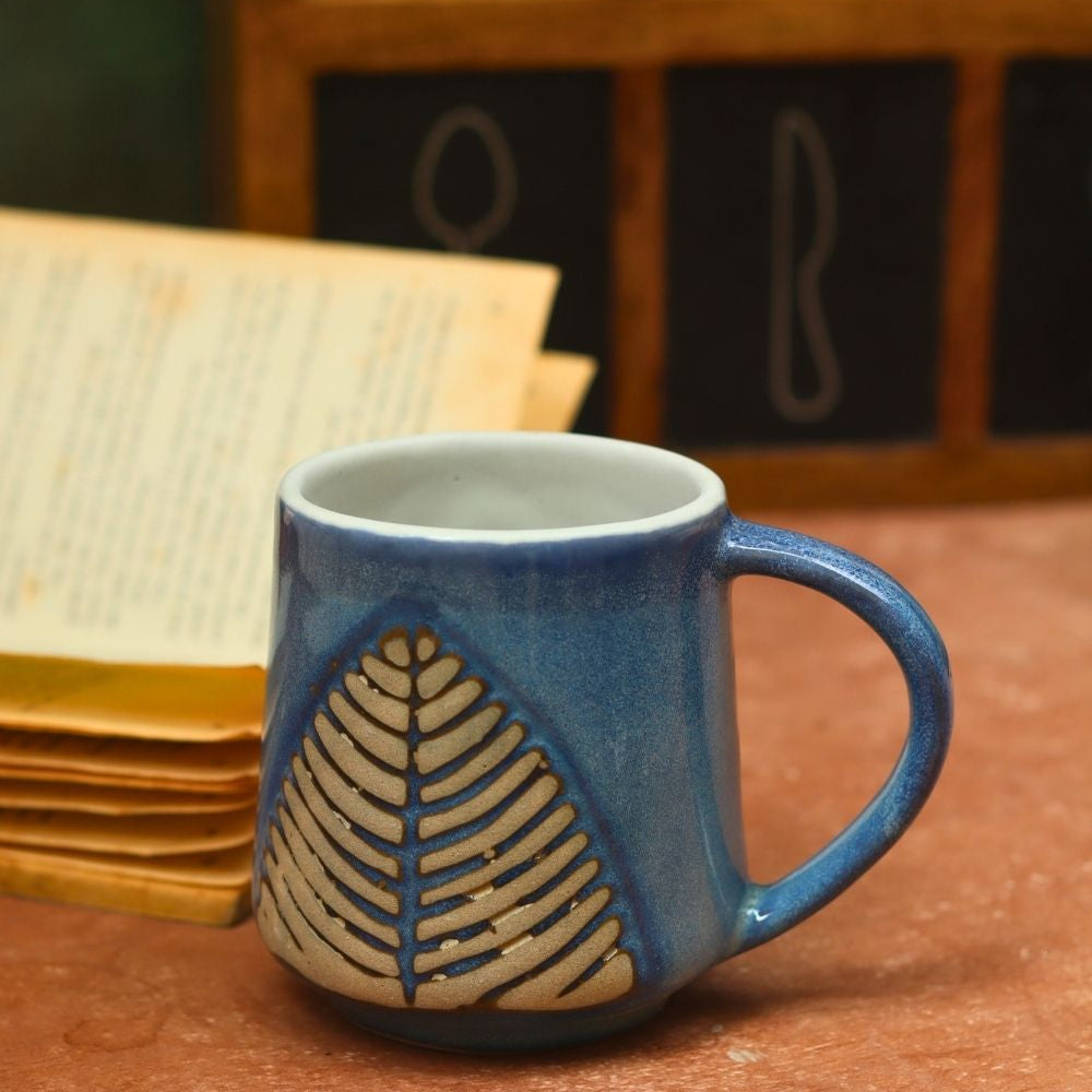 Blue Leaf Coffee Mug handmade in India