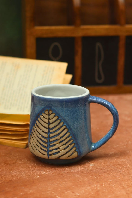 Blue Leaf Coffee Mug handmade in India