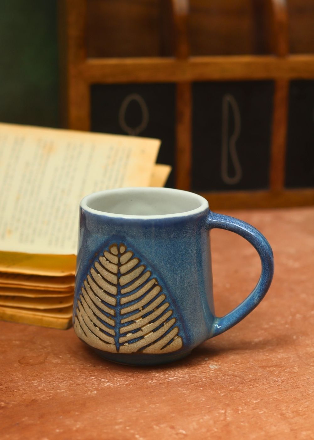 Blue Leaf Coffee Mug handmade in India