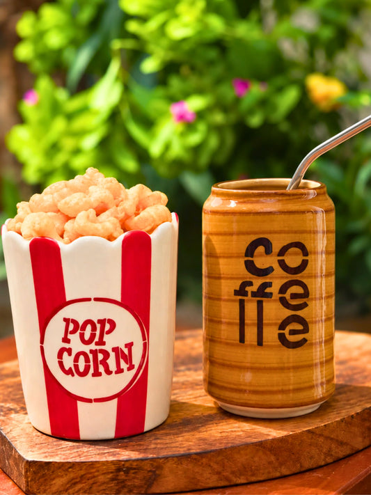 Set of 2 - Cold Coffee Tumbler & Popcorn Tub Combo made by ceramic