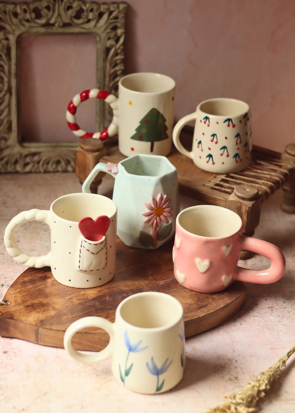 Set of 6 Blooming Hearts Mugs (for the price of 5) made by ceramic