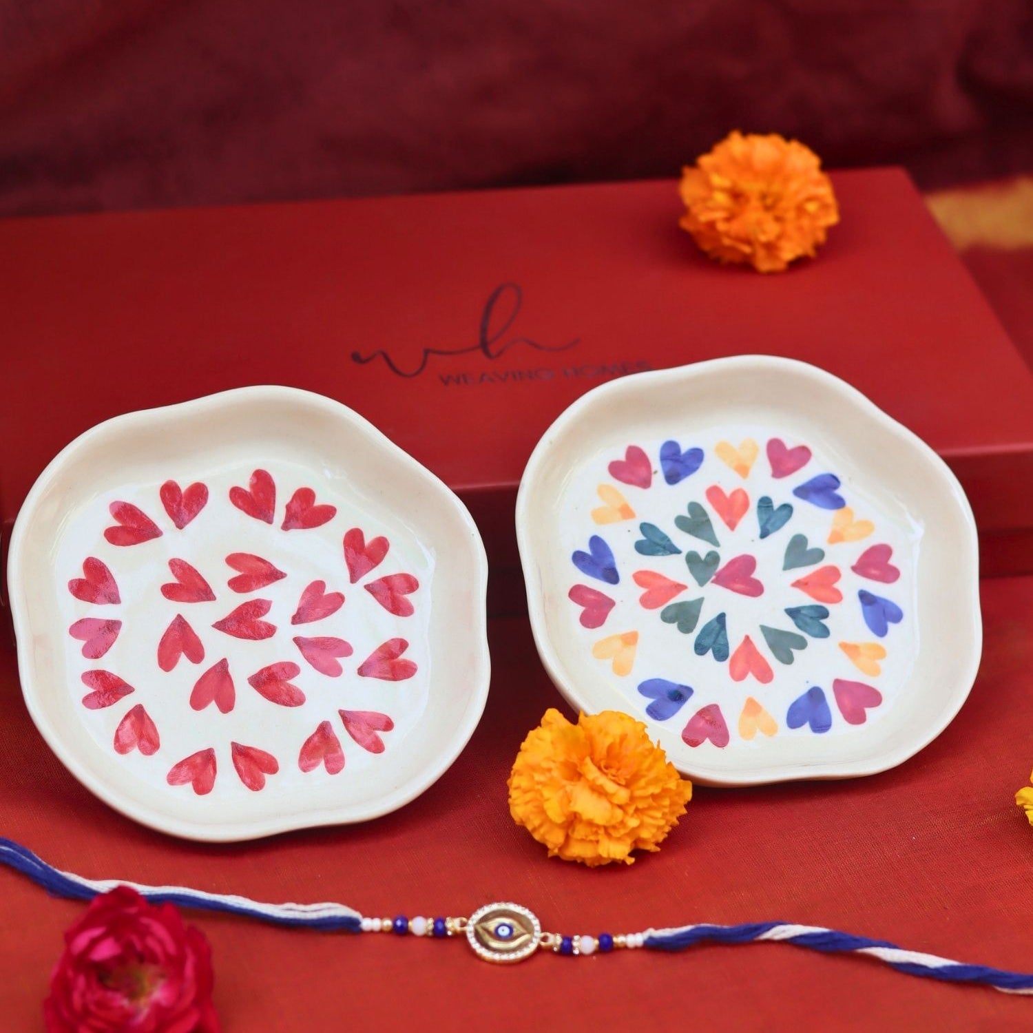LoveisLove & Heart Handmade Dessert plate Rakhi Gift box made by ceramic 