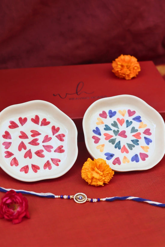LoveisLove & Heart Handmade Dessert plate Rakhi Gift box made by ceramic 