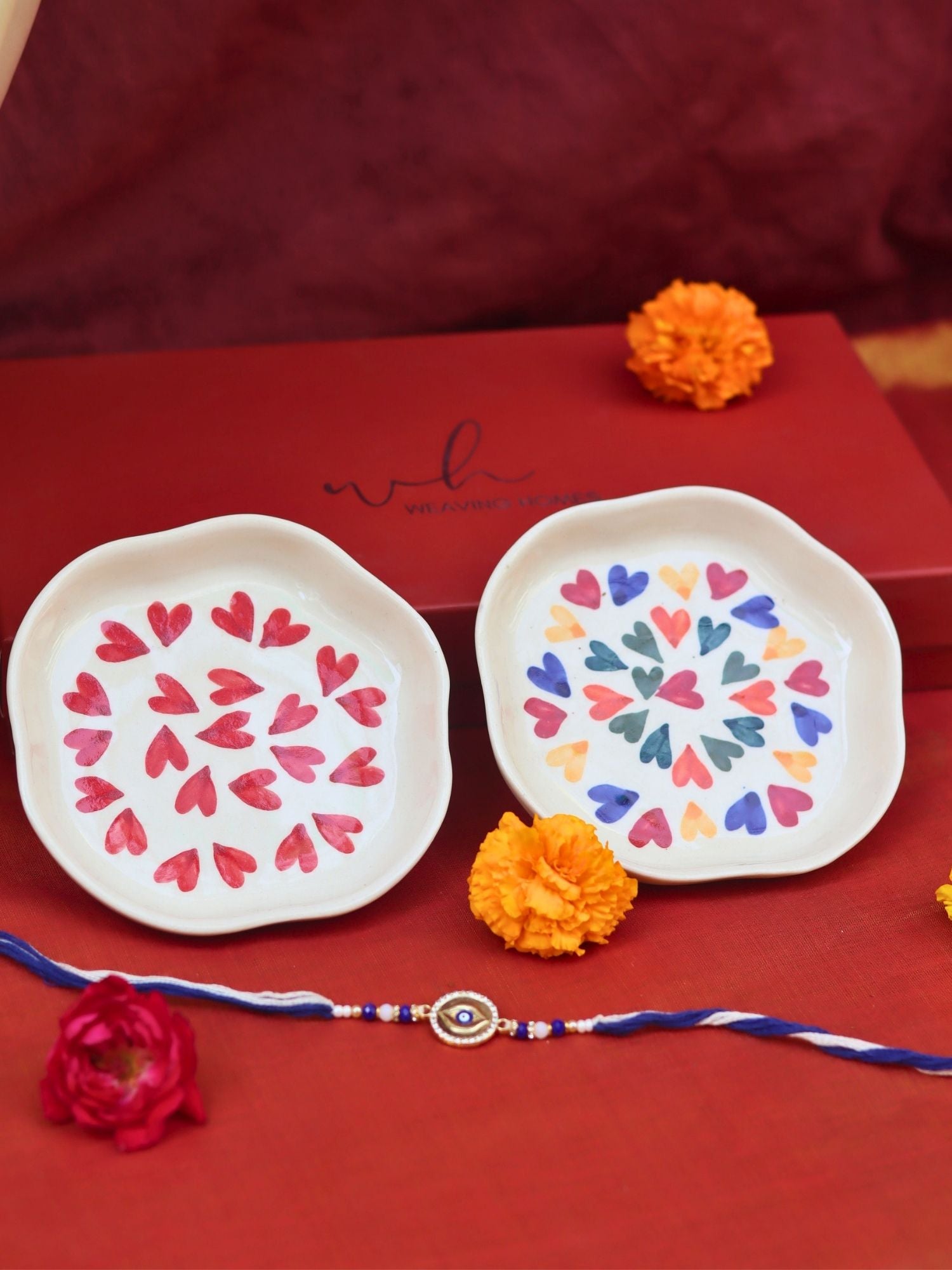 LoveisLove & Heart Handmade Dessert plate Rakhi Gift box made by ceramic 