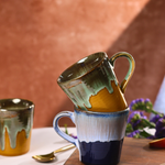 handmade shades of blue & mustard coffee mug set of two