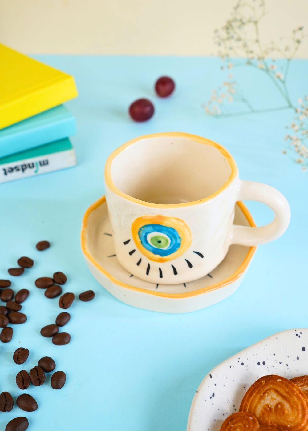 Abstract Evil Eye Mug & Handmade Dessert Plate made by ceramic