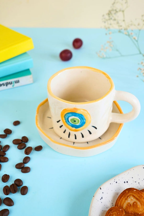 Abstract Evil Eye Mug & Handmade Dessert Plate made by ceramic