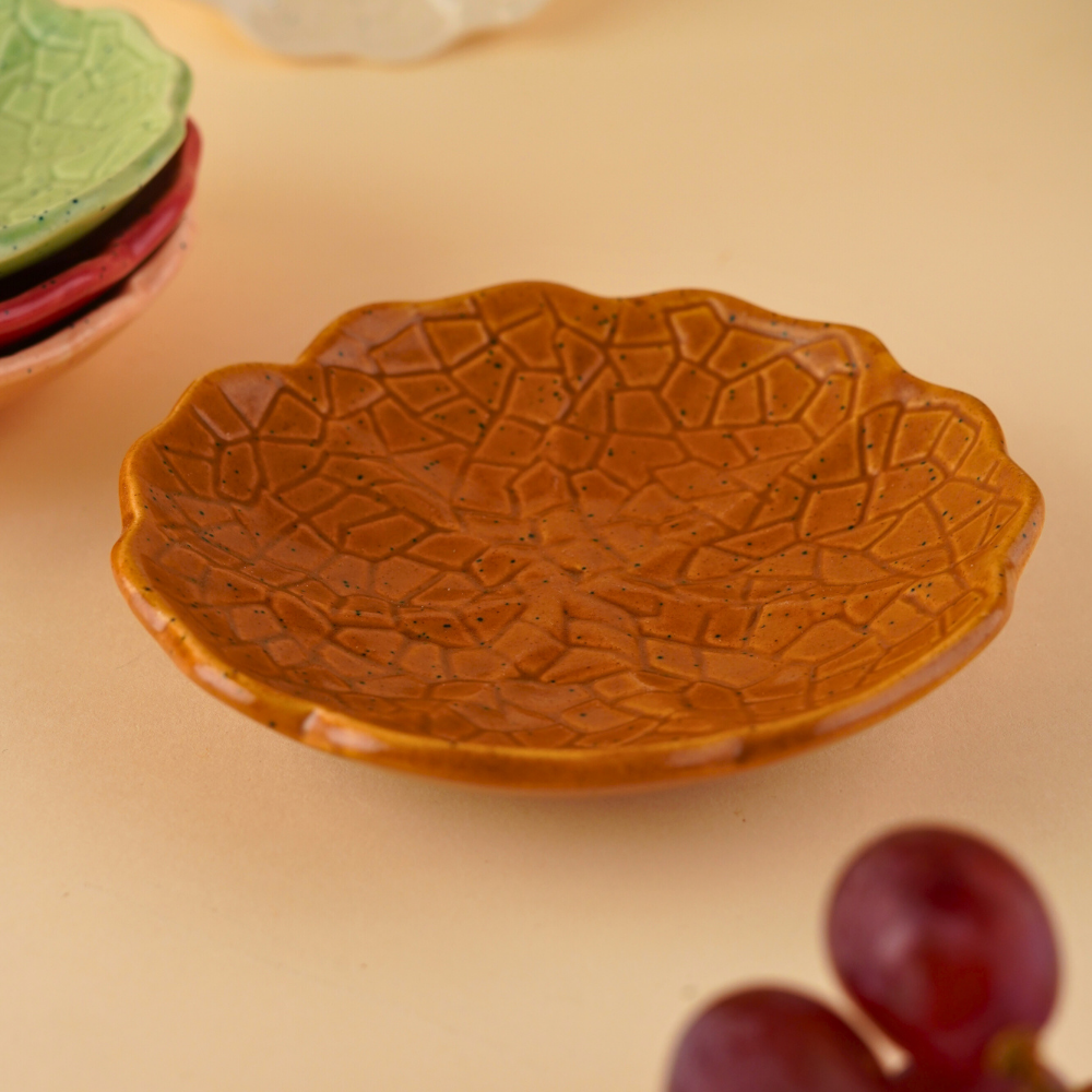 handmade rust cabbage dessert plate with  premium rust color