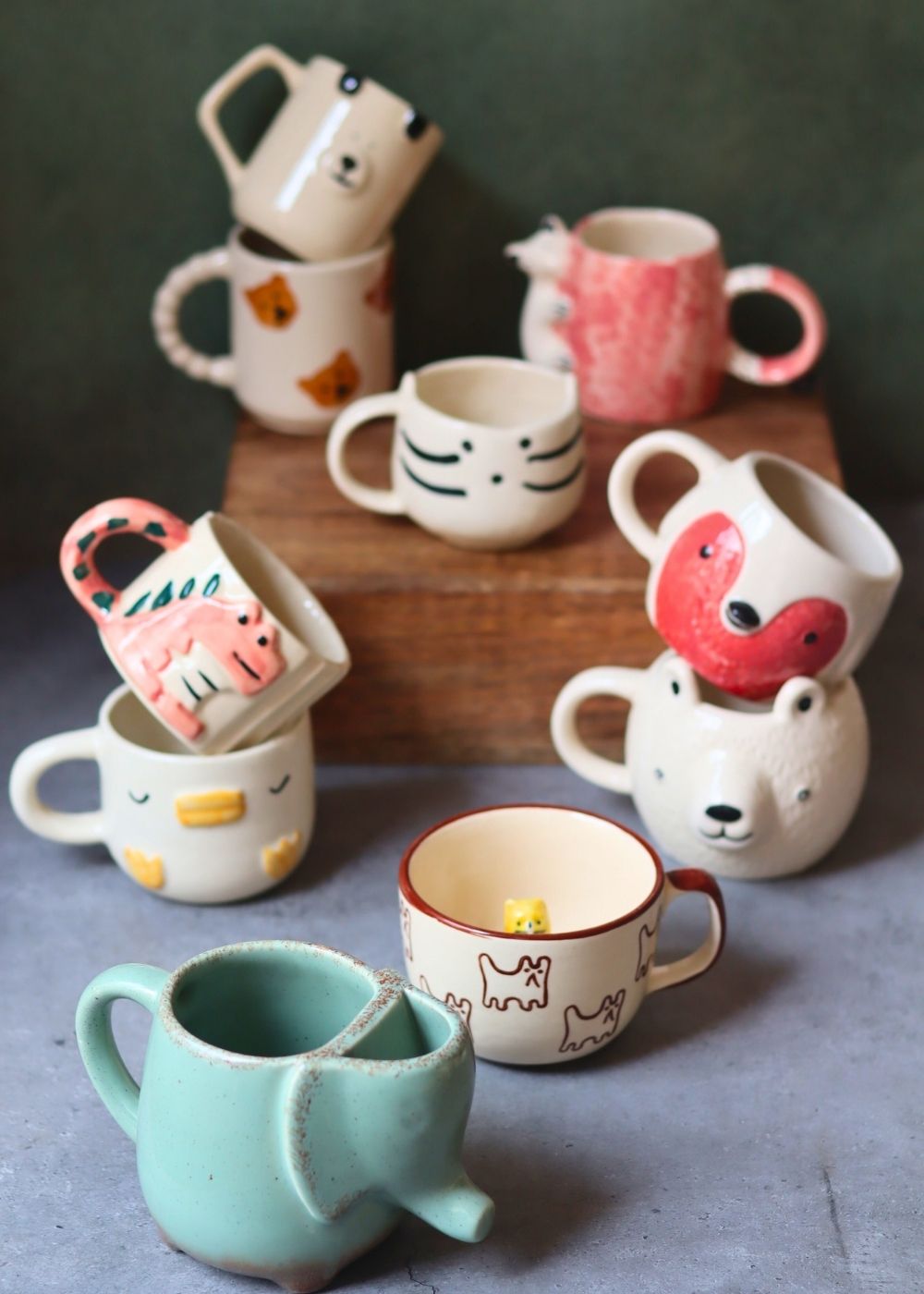 Set of 10 Animal Kingdom Mugs Combo (for the price of 5) handmade in india