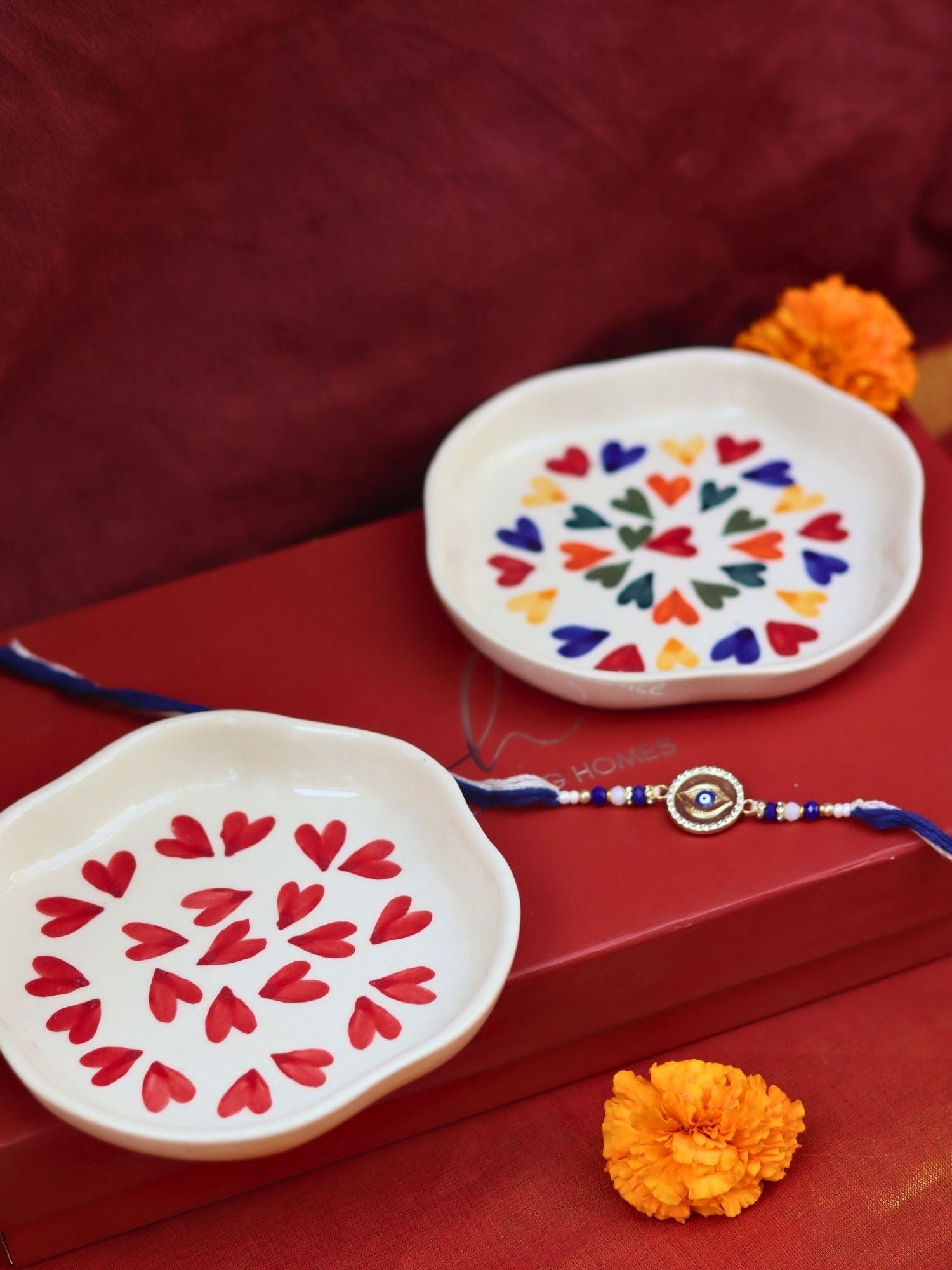 LoveisLove & Heart Handmade Dessert plate Rakhi Gift box with premium quality material