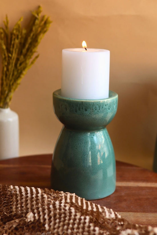Green Pillar Candle Holder - Medium made by ceramic