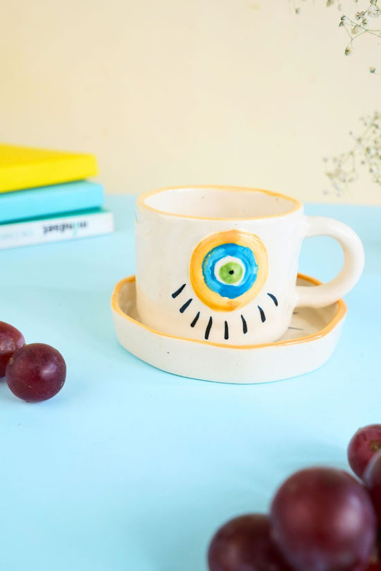 Abstract Evil Eye Mug & Handmade Dessert Plate handmade in india