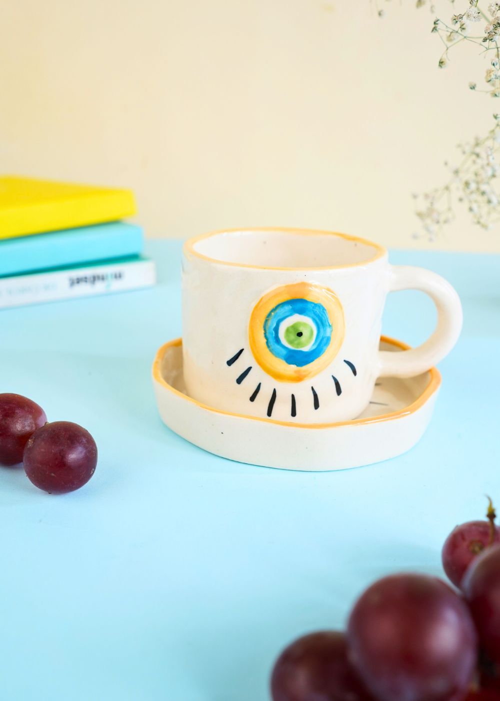 Abstract Evil Eye Mug & Handmade Dessert Plate handmade in india