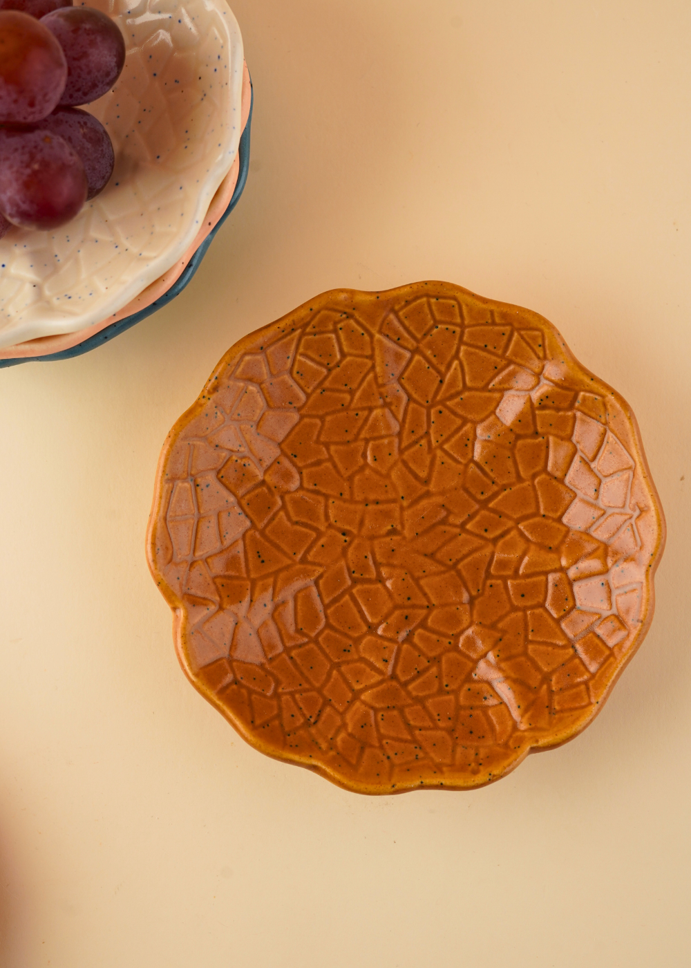 rust cabbage dessert plate handmade in india 