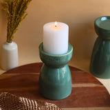 Green Pillar Candle Holder - Medium handmade in india