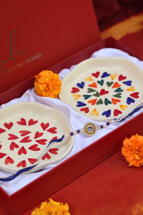 LoveisLove & Heart Handmade Dessert plate Rakhi Gift box handmade in India