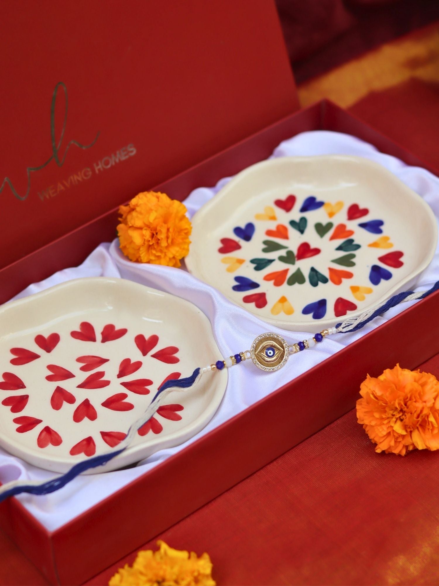 LoveisLove & Heart Handmade Dessert plate Rakhi Gift box handmade in India