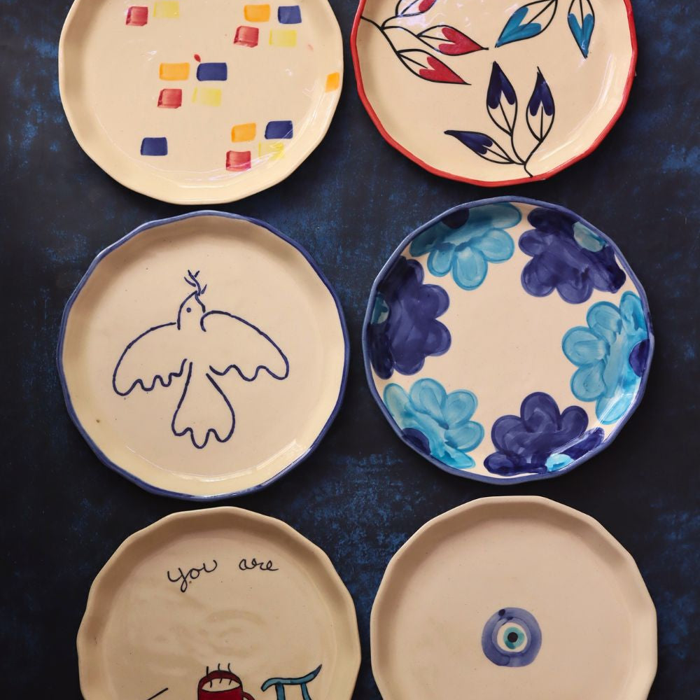 Set of 6 Blue Plates (For the price of 5) made by ceramic