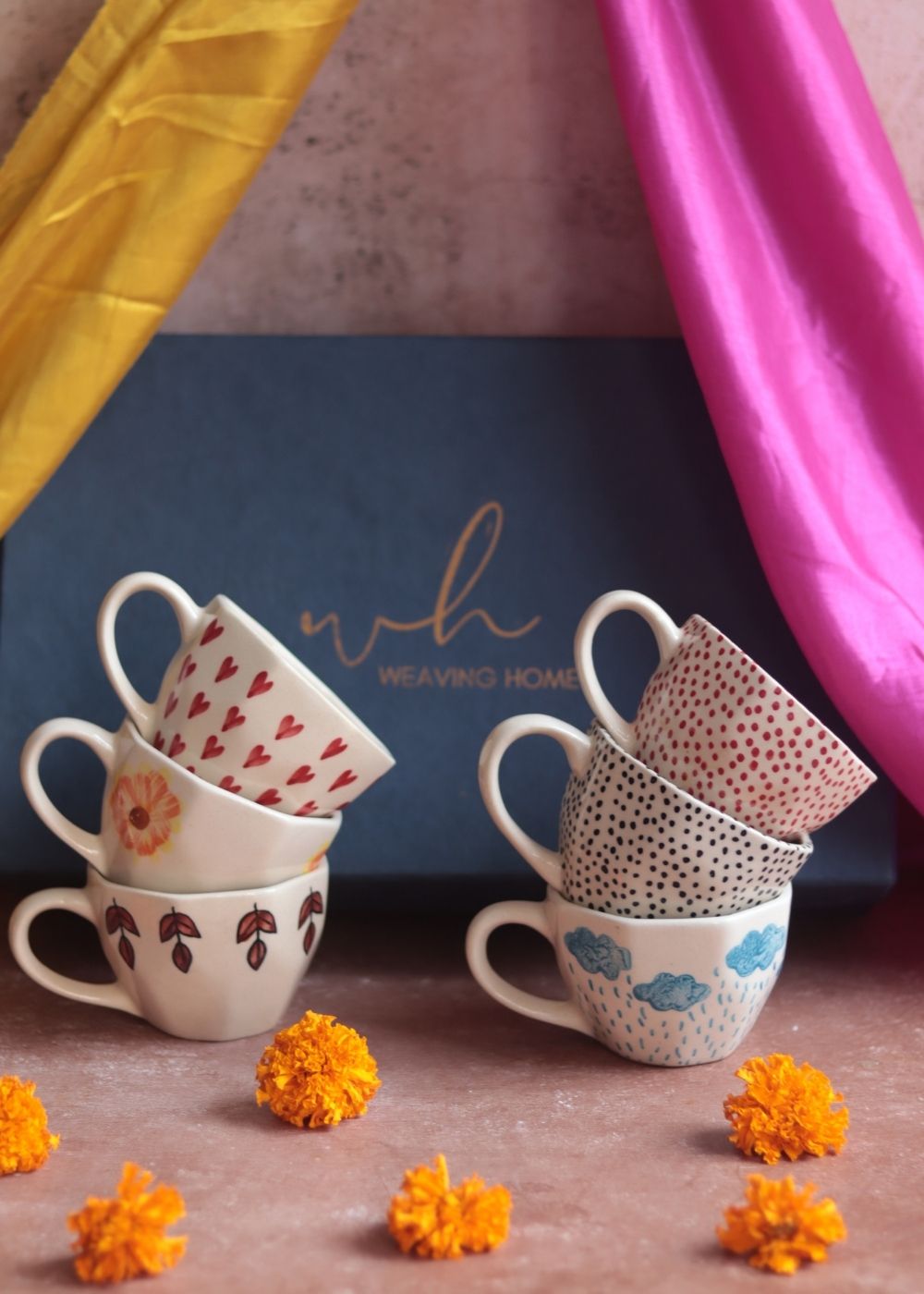 Set of 6 Dreamy Delight Mugs (for the price of 5) Diwali Gift Box made by ceramic