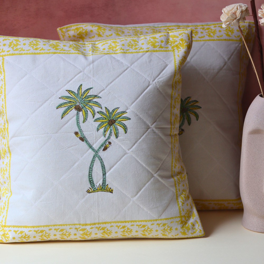Cotton cushion covers yellow palms