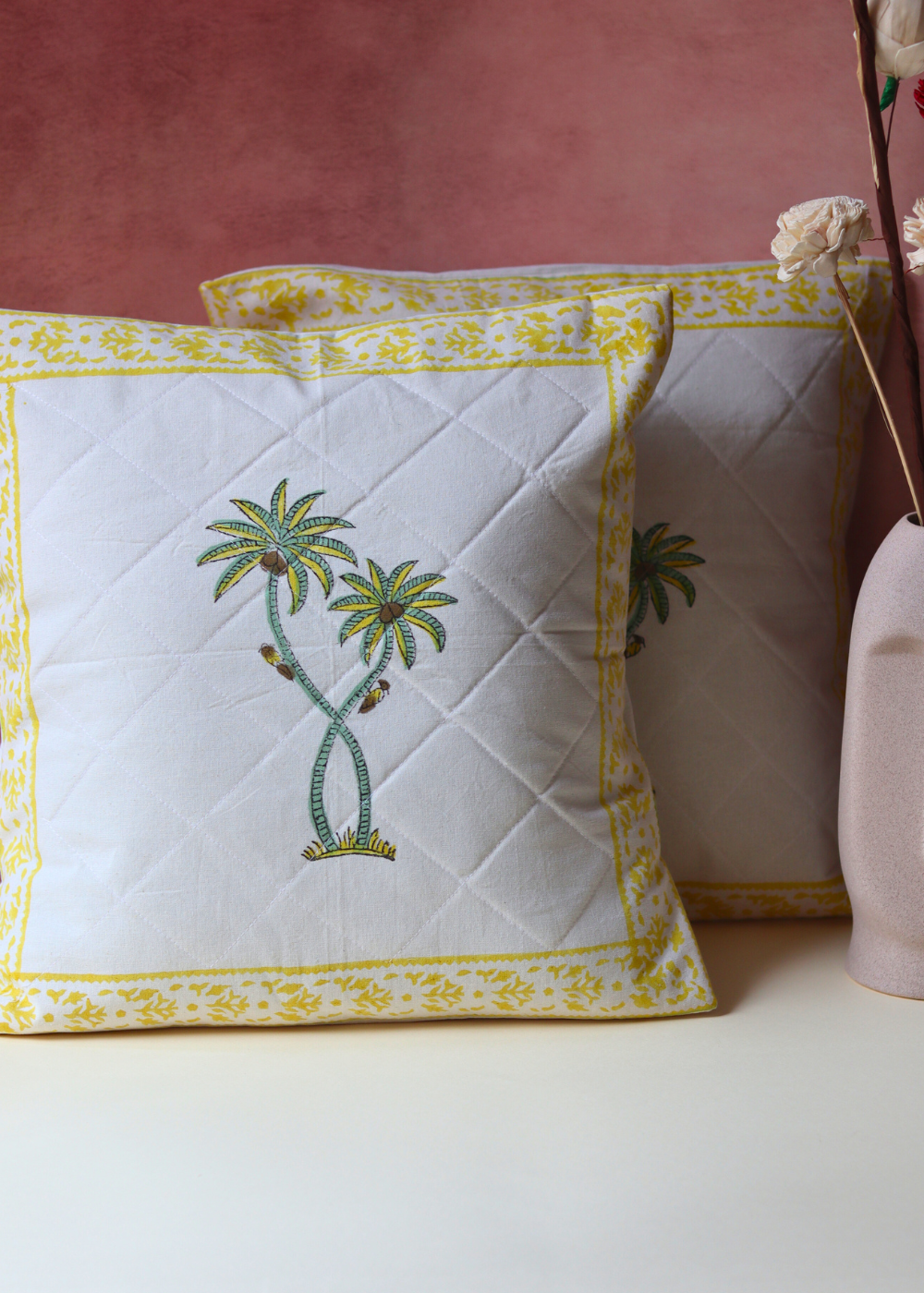 Cotton cushion covers yellow palms