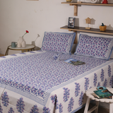Blue and purple block printed bedsheet