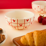 red chequered heart bowl made by ceramic