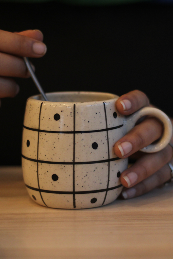 combo, handmade polka cuddle mug with spoon