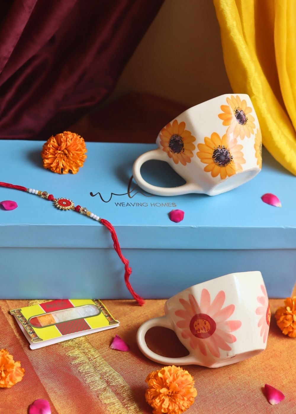 Handmade Surajmukhi & Flower Mug Rakhi Gift Box