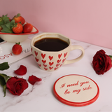 handmade heart mug with i need you by my side coaster 