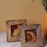 Square lines carved frame with carved floral square frame combo