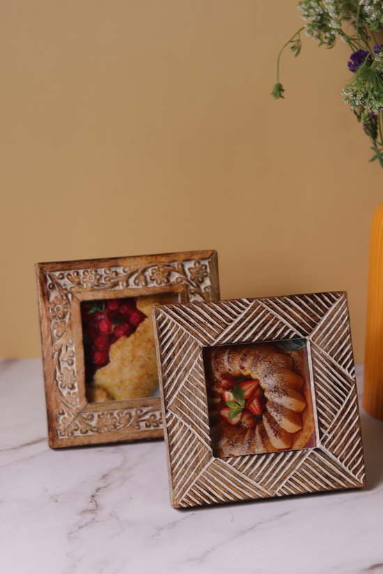 Square lines carved frame with carved floral square frame combo