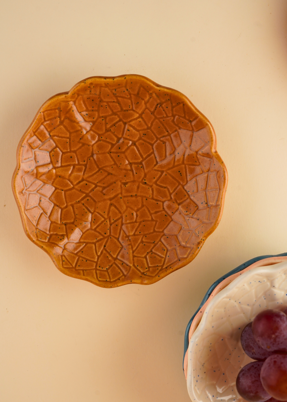 rust cabbage handmade dessert plate with cabbage leaf design