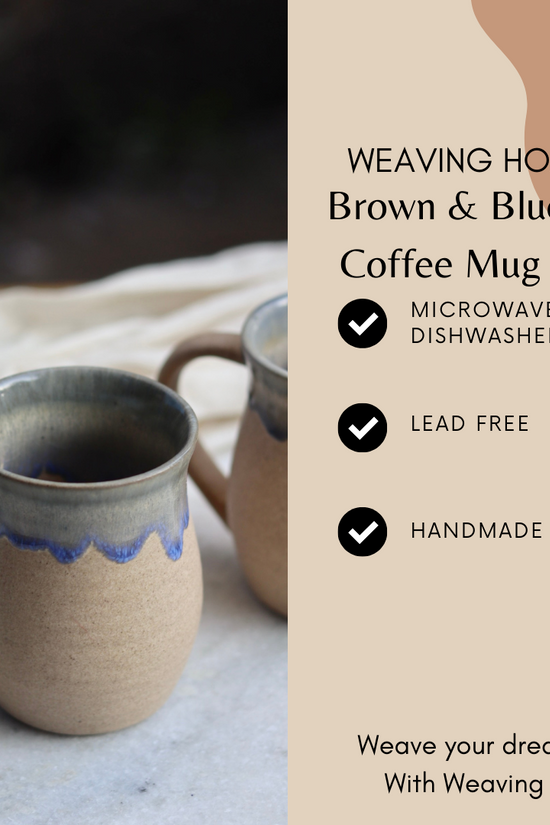 Brown and blue coffee mug significations tall
