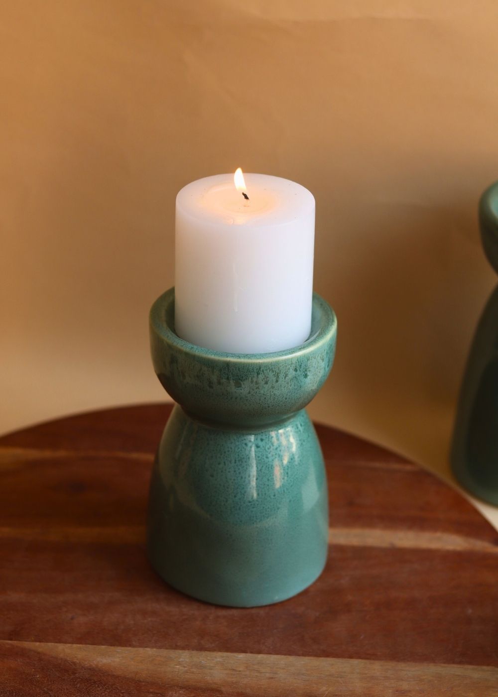 handmade Green Pillar Candle Holder - Medium