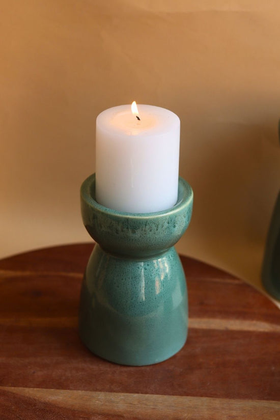 handmade Green Pillar Candle Holder - Medium