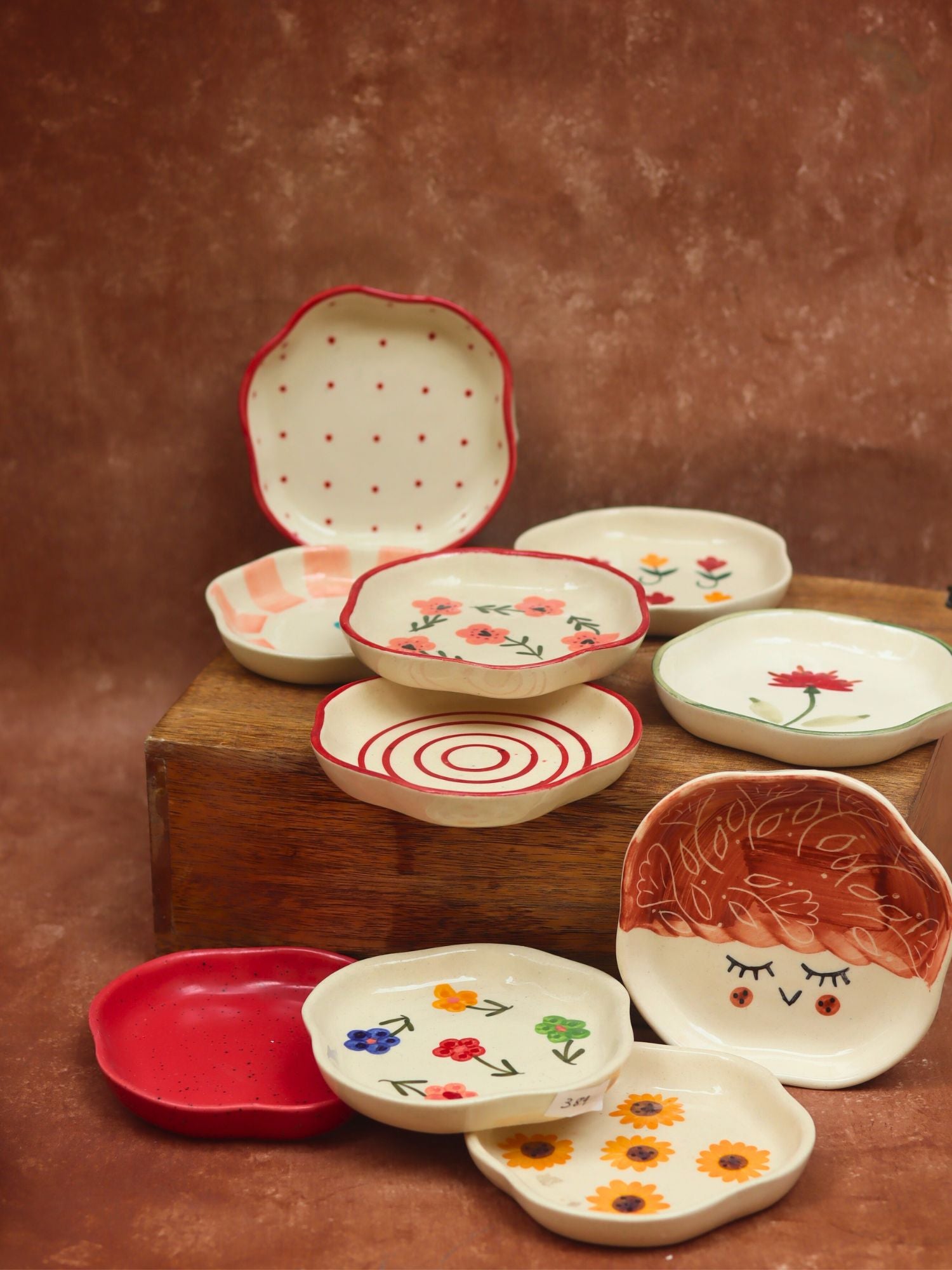 Set of 10 Floral Heart Handmade Dessert plate (for the price of 7)