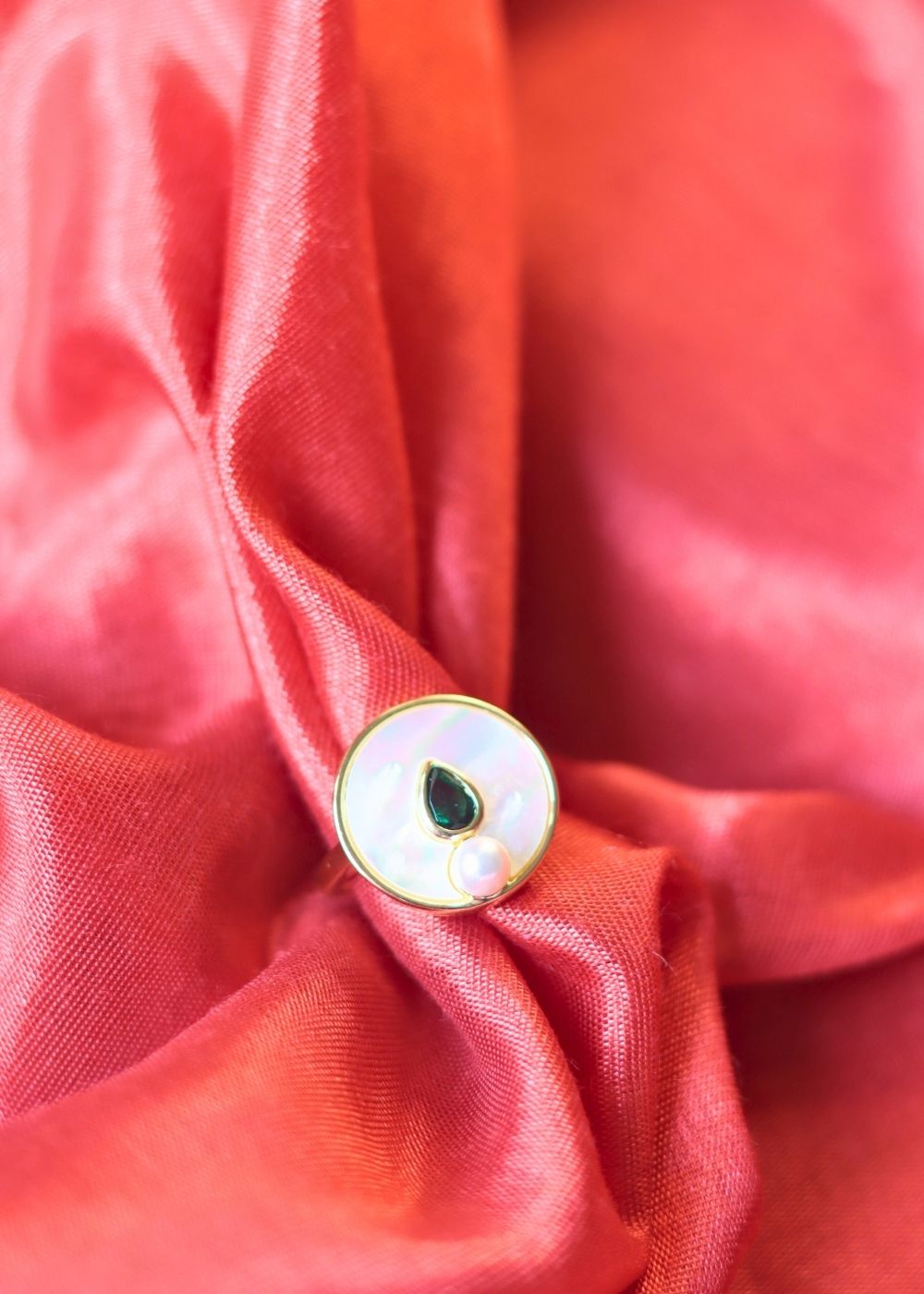 Emerald Pearl Luna Ring handmade in India